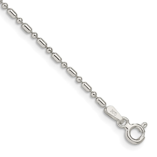 Sterling Silver 1.5mm Fancy Beaded Chain Anklet 9 inches