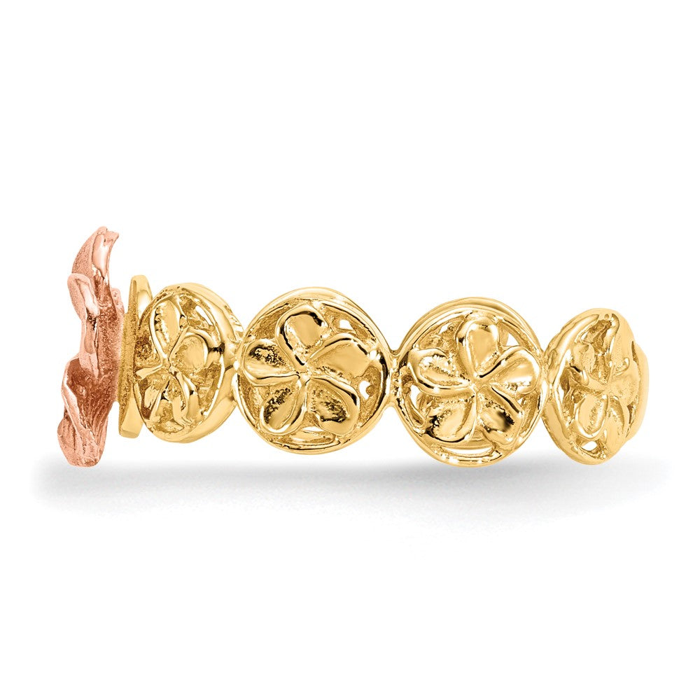 14k Yellow & Rose Gold Diamond-cut Plumeria Flower Ring Size 7