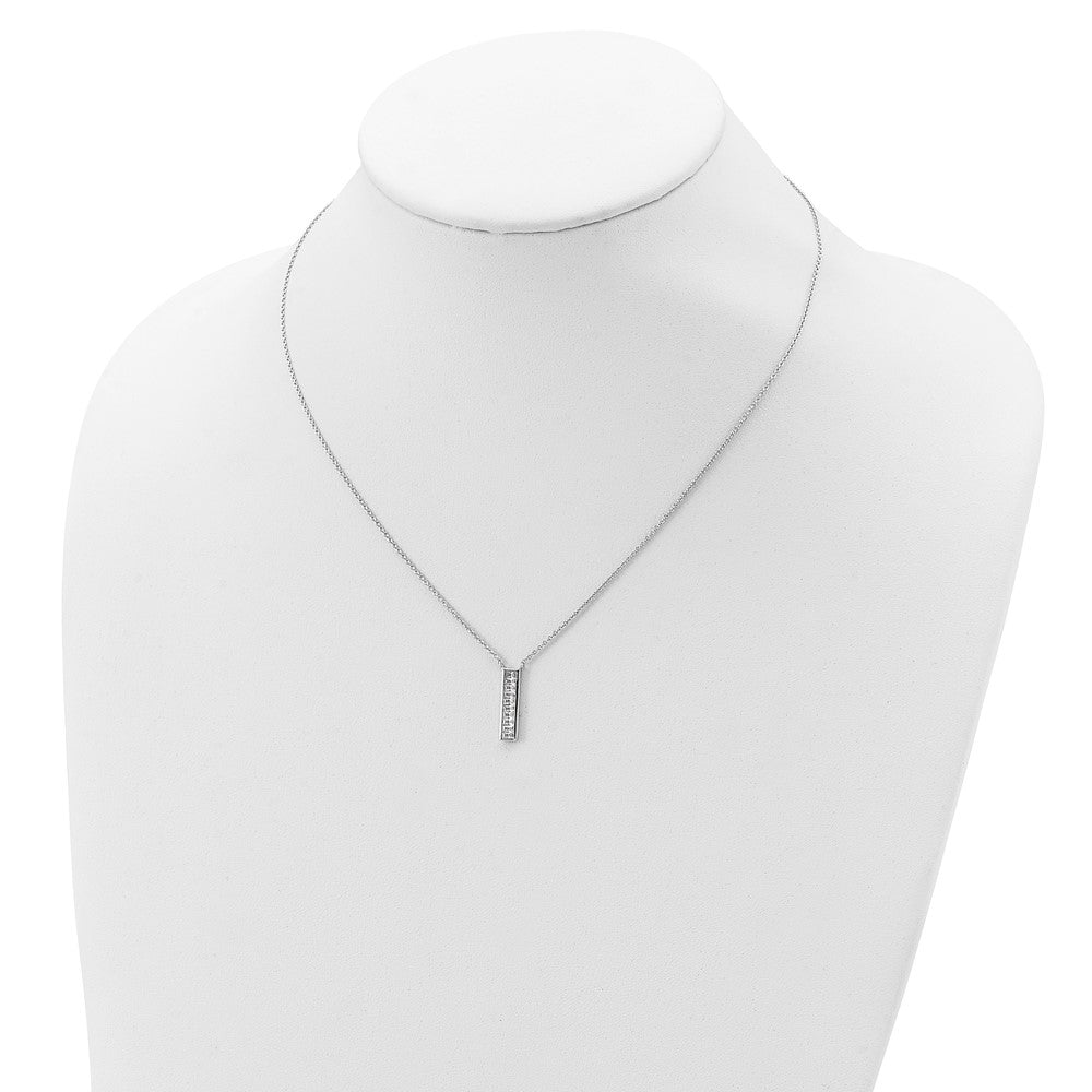 Sterling Silver Rhodium Plated CZ Vertical Bar Necklace 17.5 Inches