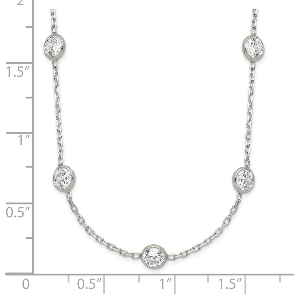 Sterling Silver Clear 4mm 9-Station CZ w/2in ext. Necklace 18 Inches