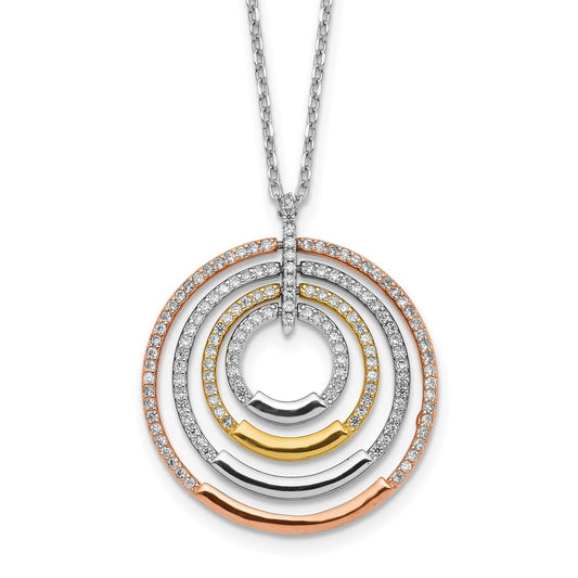 SS Rhodium-plated Gold and Rose-tone CZ Circles w/2 in ext. Necklace
