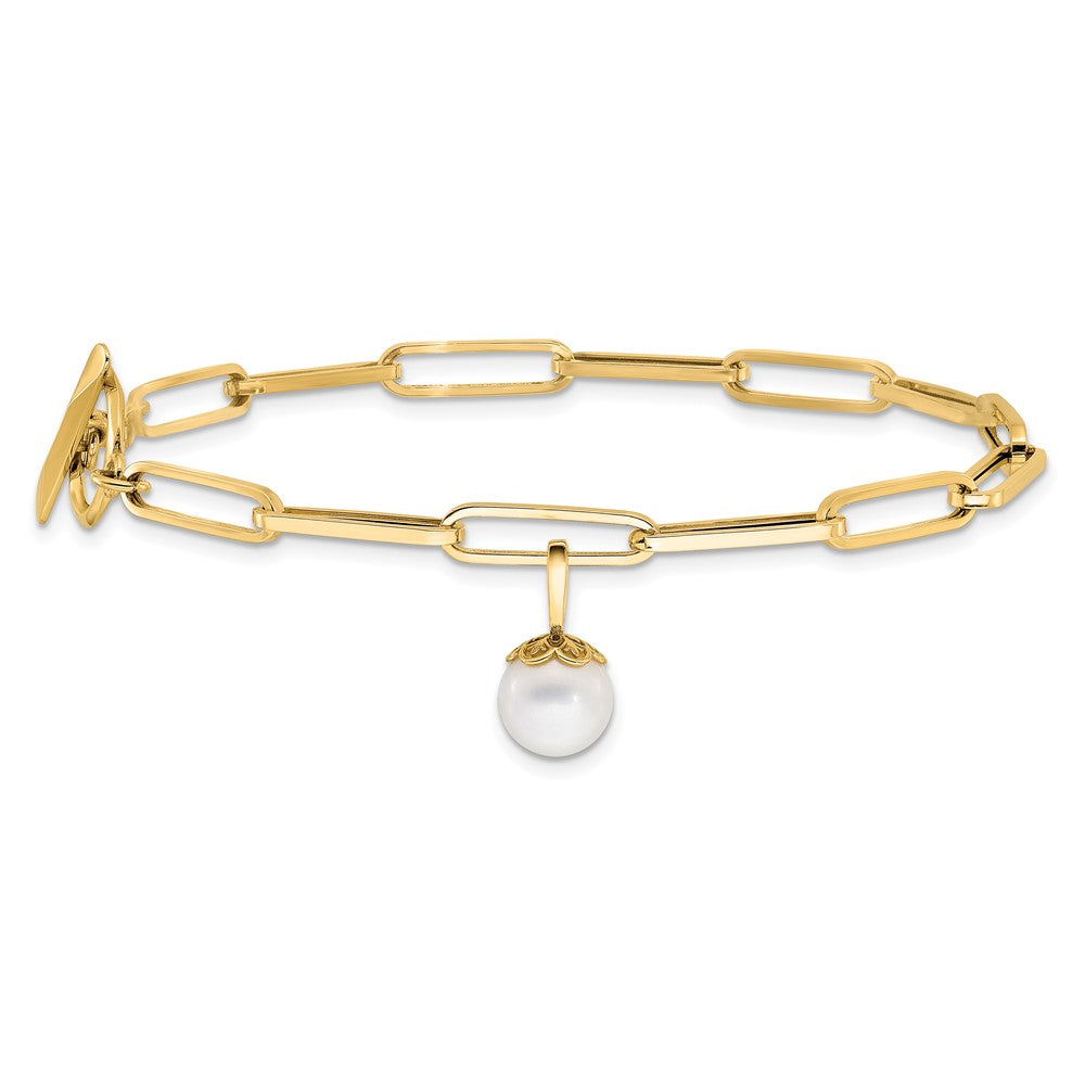 14K Polished FW Cultured Pearl Fancy Link Toggle Bracelet 7.5  inches