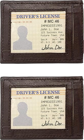 Set of 2 - Made in India Genuine Cowhide Slim Leather Front Pocket Wallet and Magnetic Money Clip (Brown)