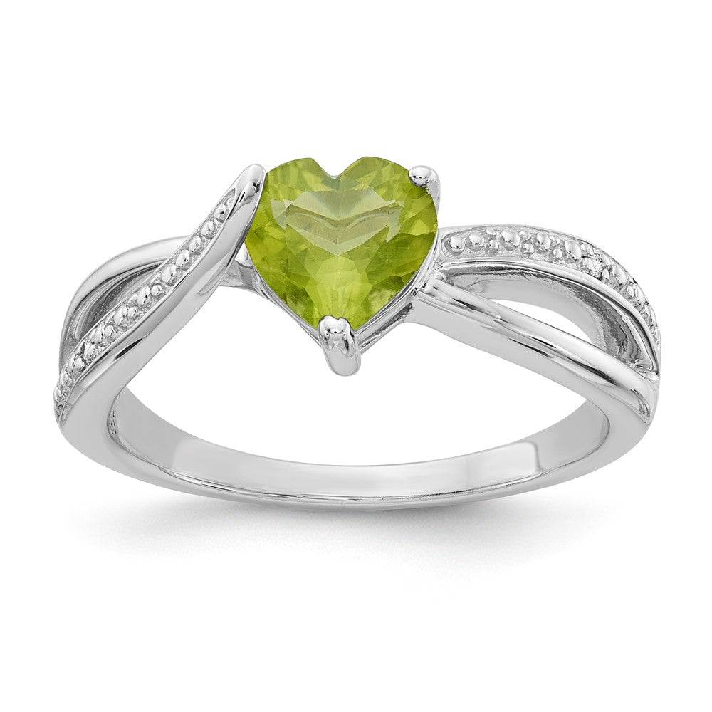 Sterling Silver Heart Shaped Peridot & Diamond Ring