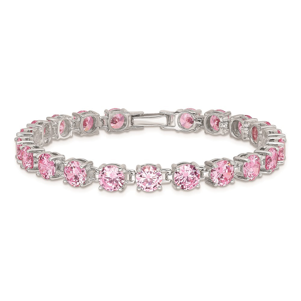 Sterling Silver Rhodium Plated Pink CZ 7 inch Tennis Bracelet 7 inches