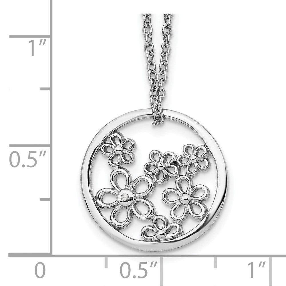 White Ice Sterling Silver Rhodium-plated 18 Inch Diamond Flower Necklace with 2 Inch Extender 18 Inches