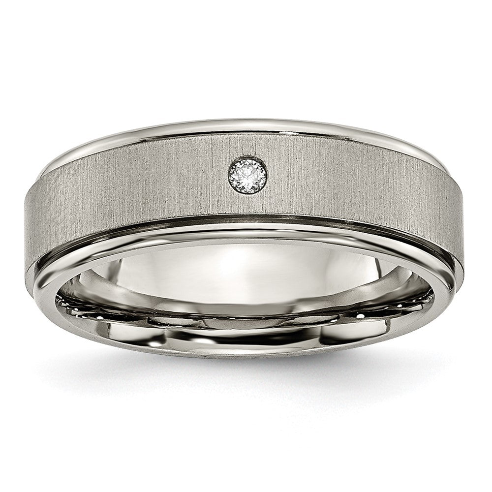 Titanium Brushed/Polished .05ct Diamond Rounded Edge 7mm Band Size - 8