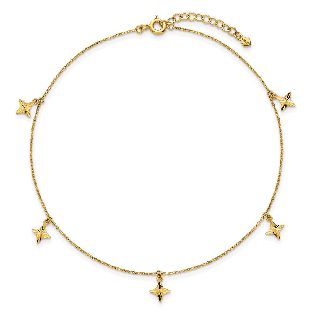 10k Polished Diamond-cut Stars 5-Station 9 inch with 1 inch Extension Anklet