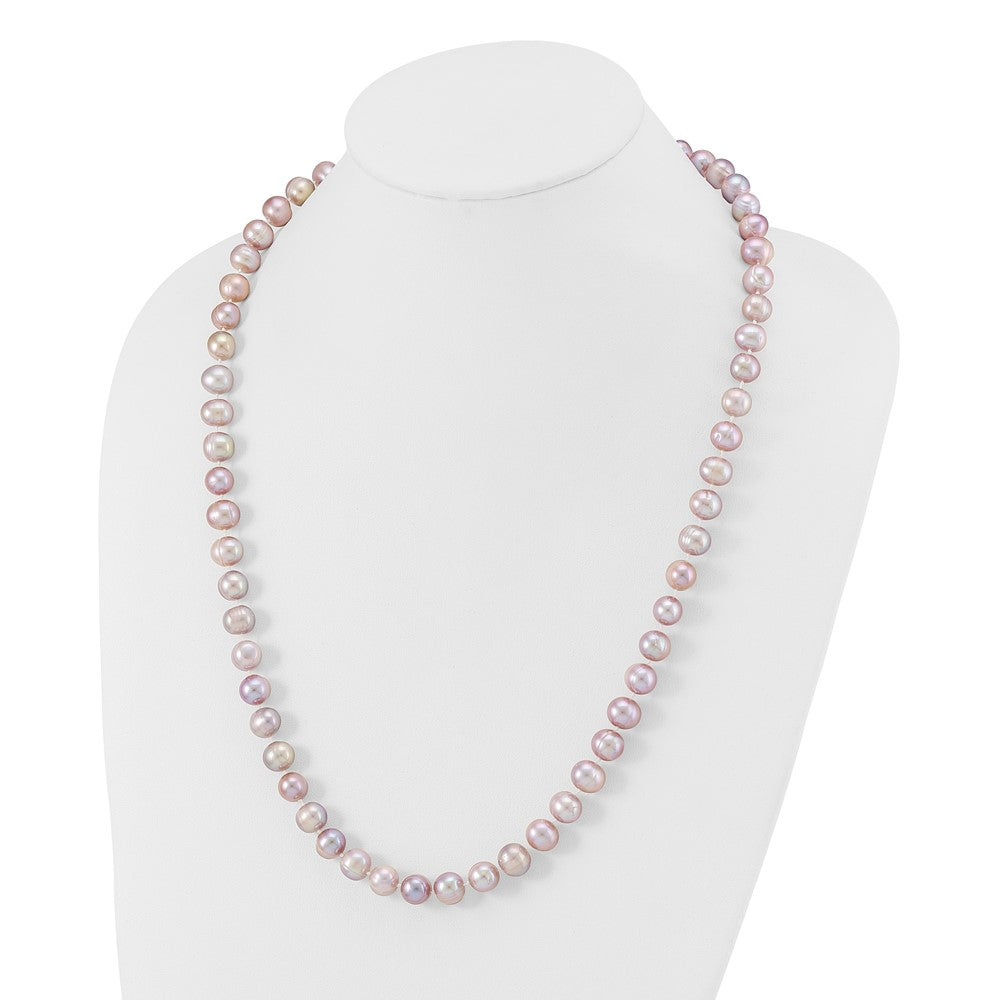 Sterling Silver Rhodium-plated 9-10mm Purple Near-Round Freshwater Cultured Pearl 24 inch Necklace 24 Inches