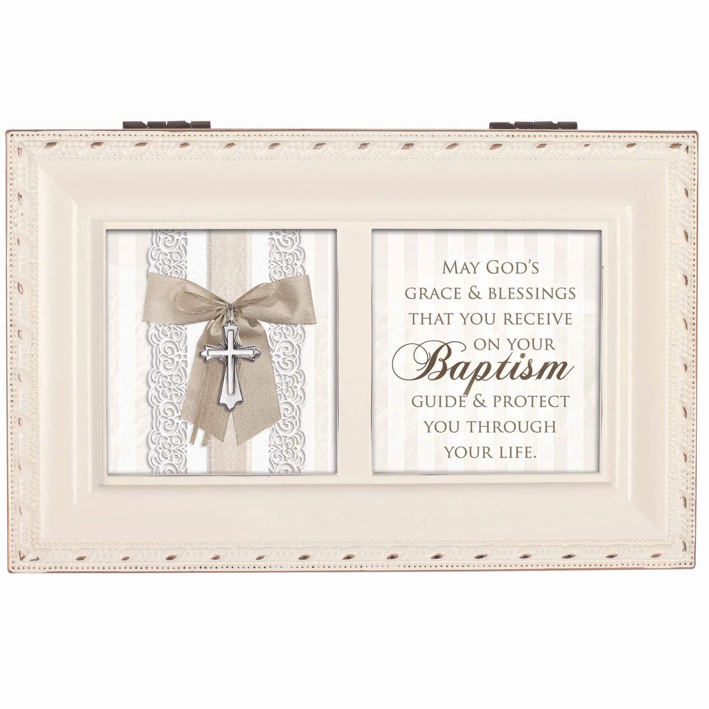 BAPTISM Ivory Resin Petite Music Box (Plays Jesus Loves Me) Q-GM22932