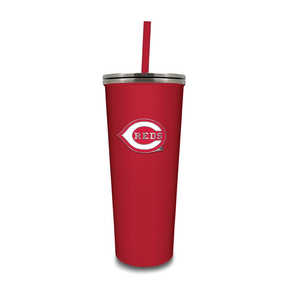 MLB Cincinnati Reds Stainless Steel 24 ounce Skinny Tumbler with Emblem and Straw