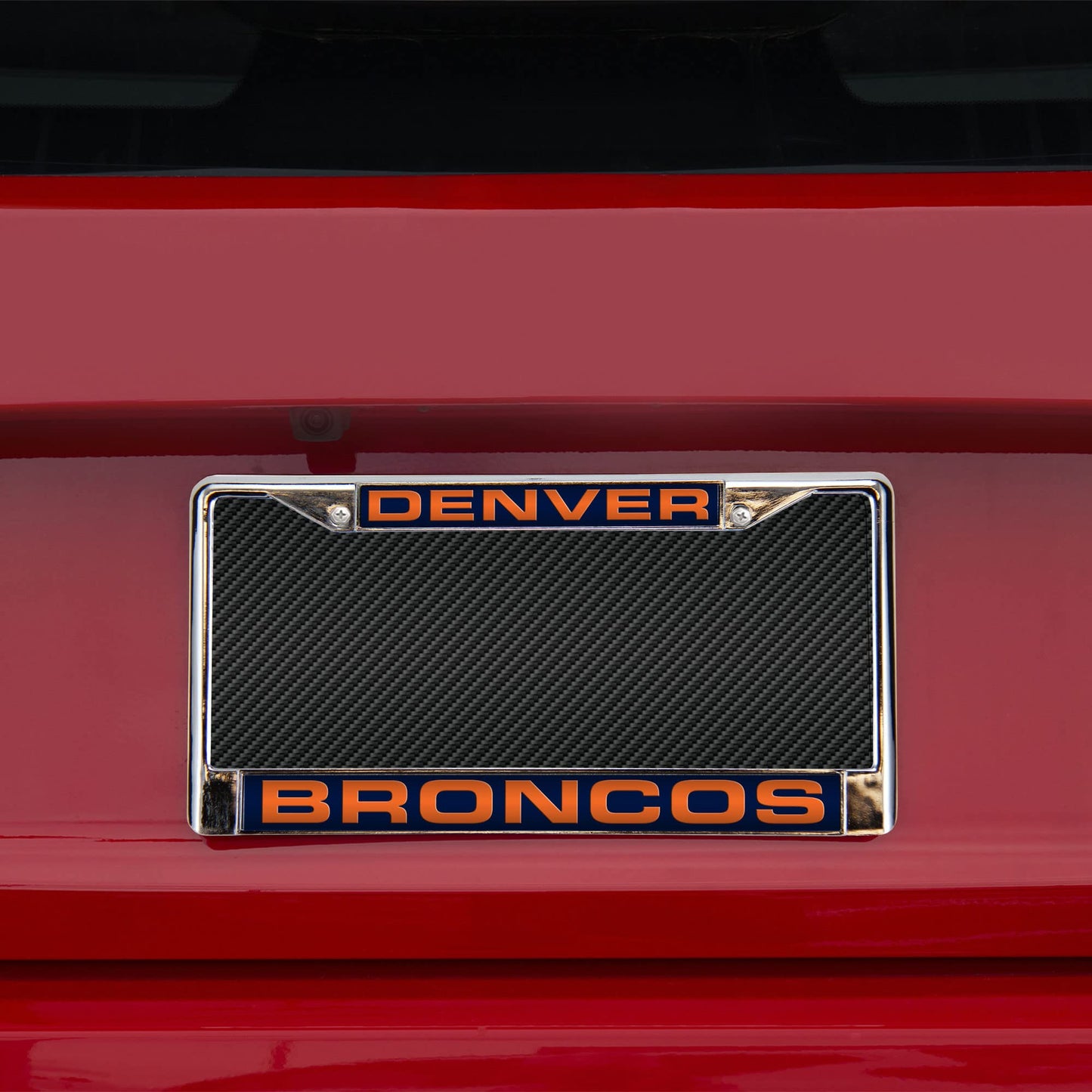 Denver Broncos Laser Chrome License Plate Frame Free Screw Caps Included