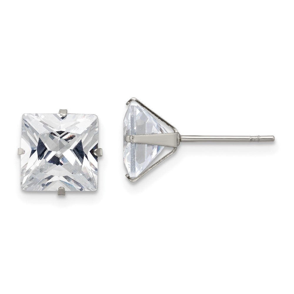 Stainless Steel Polished 8mm Square CZ Stud Post Earrings
