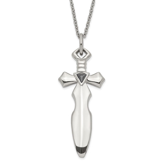Stainless Steel Black CZ Sword Necklace