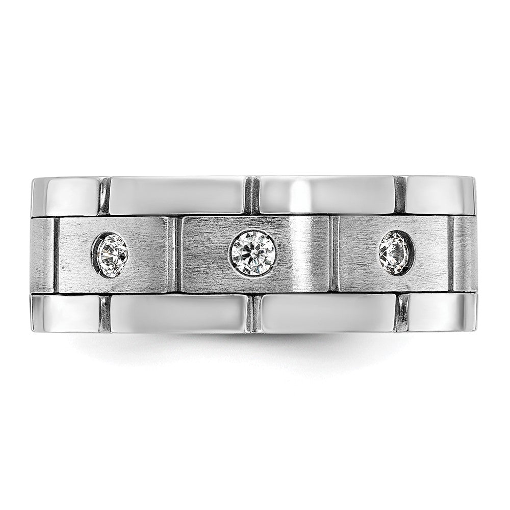 IBGoodman 14k White Gold 1/6 carat Lab Grown Diamond VS/SI+ G+ Complete Three Stone Polished Satin and Grooved Men's Ring