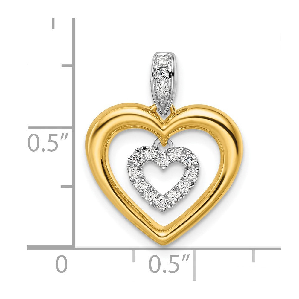 14k Two Tone 1/6 carat Lab Grown Diamond VS/SI+ G+ Dangle Double Heart Pendant