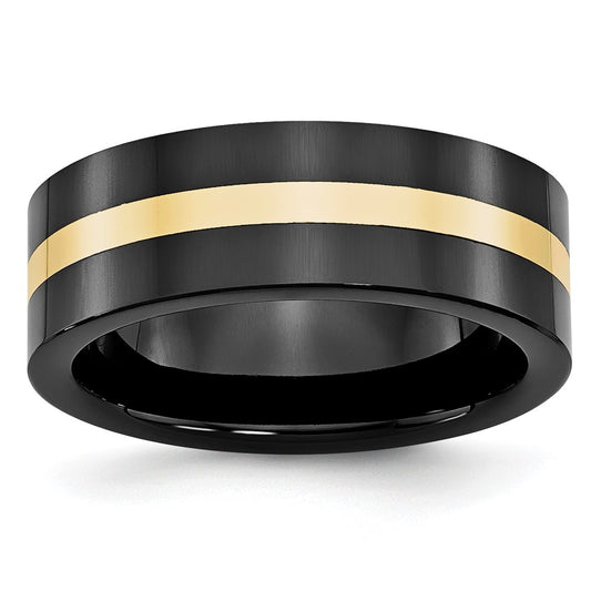 Ceramic Flat Black with 14k Inlay 8mm Polished Band Size - 11.5