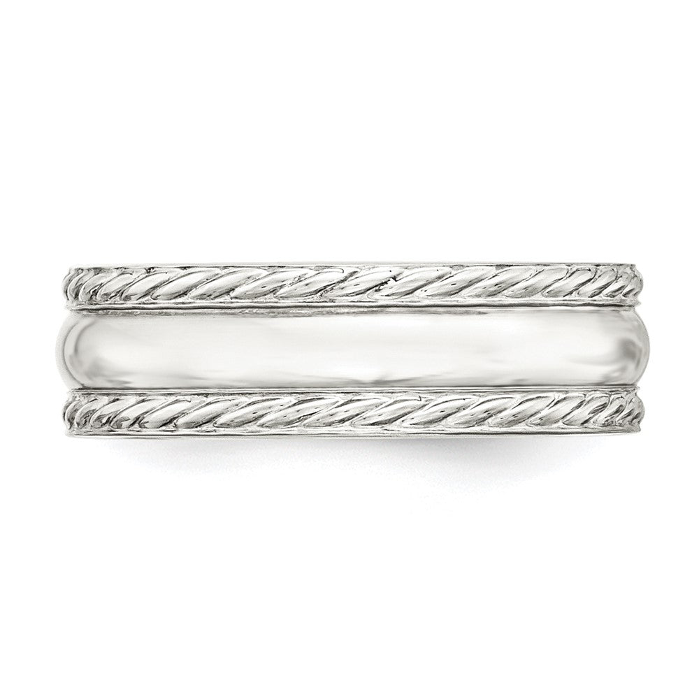 Sterling Silver 6mm Polished Domed Rope Edge Fancy Band Size 7