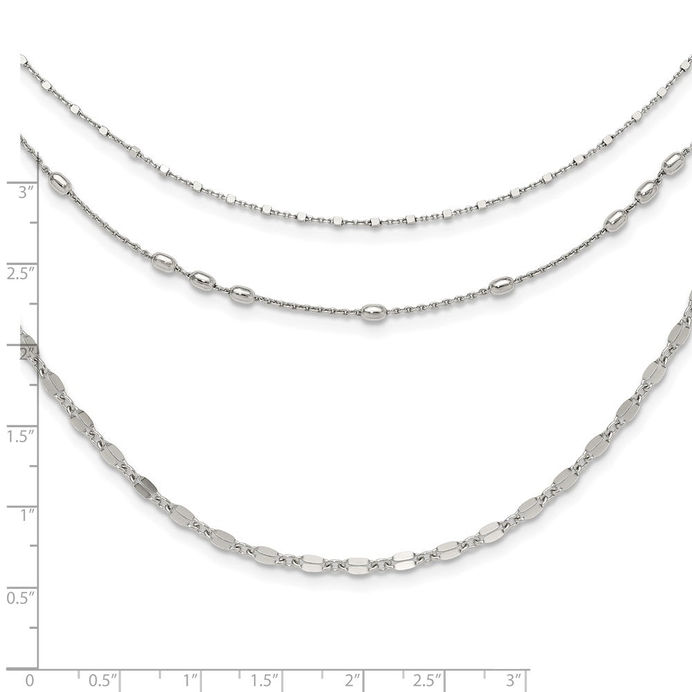 Sterling Silver Rhodium-plated Beaded Layered with 2in .ext Necklace 15.5 Inches