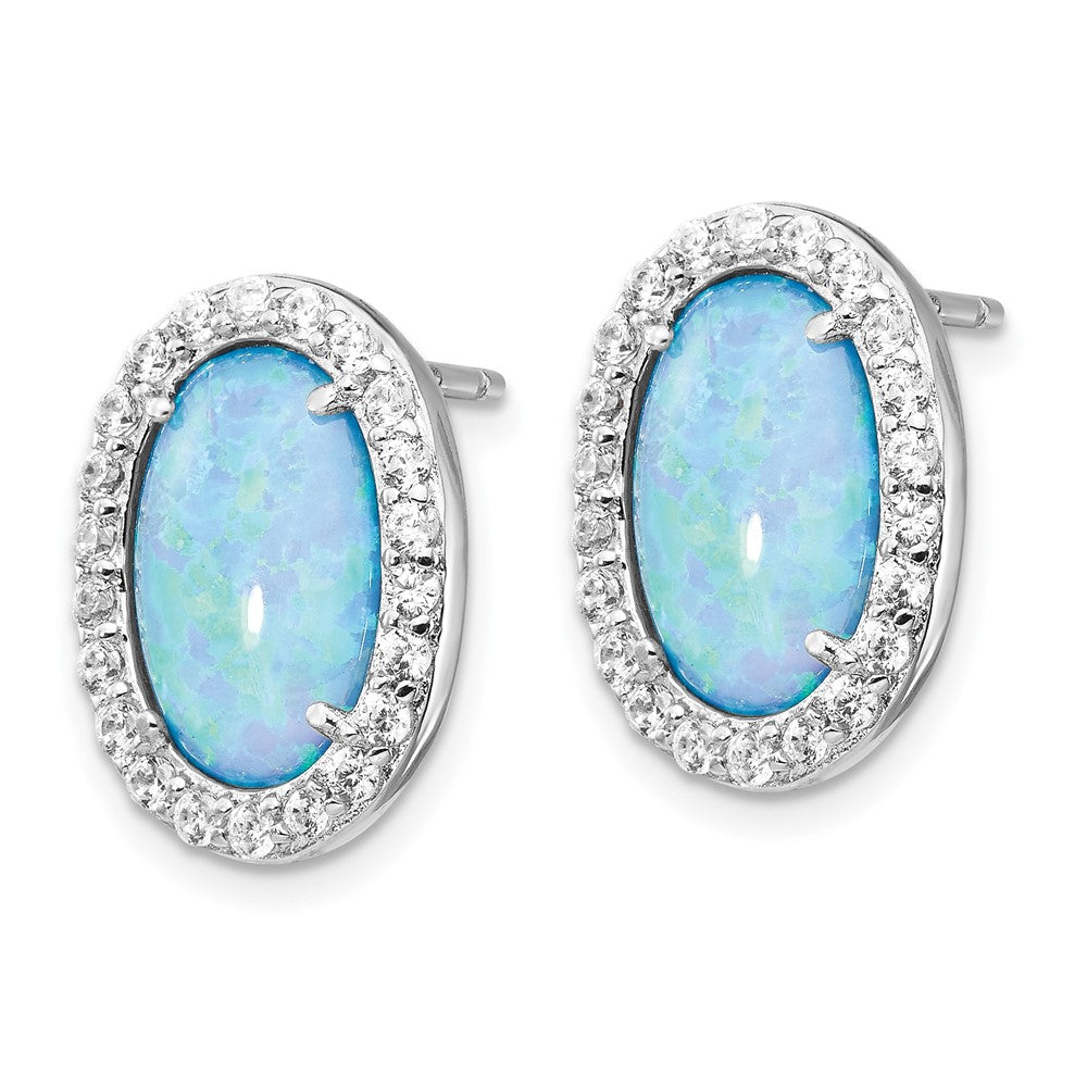 Sterling Silver Rhodium-plated CZ and Blue Glass Post Dangle Earrings