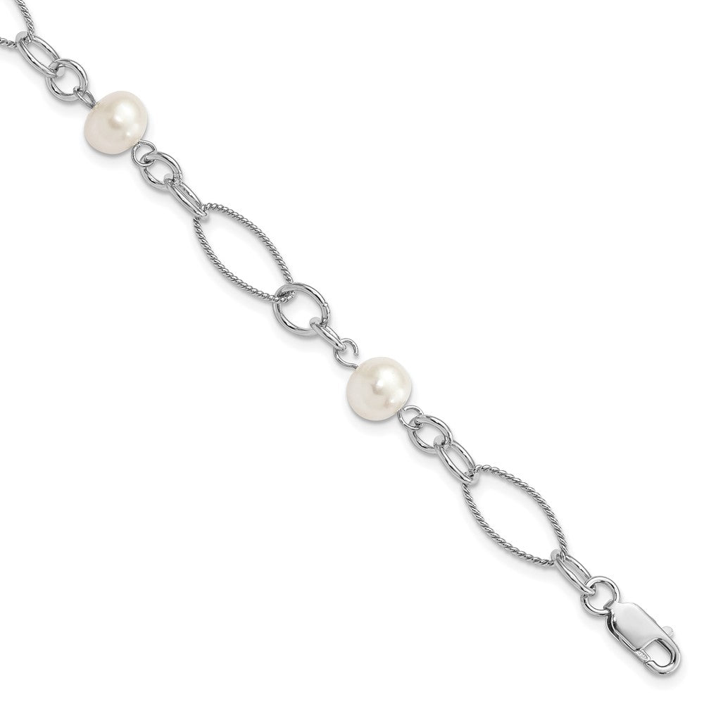 Sterling Silver Rhodium Freshwater Cultured Pearl Bracelet 7.75 inches