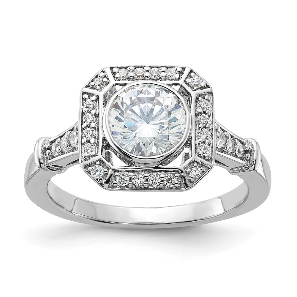 Sterling Silver Rhodium-plated Diamonore Bezel Halo Ring