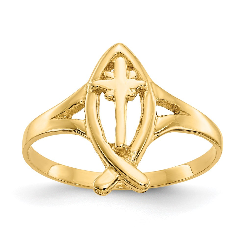 10k Ichthus w/Cross Ring