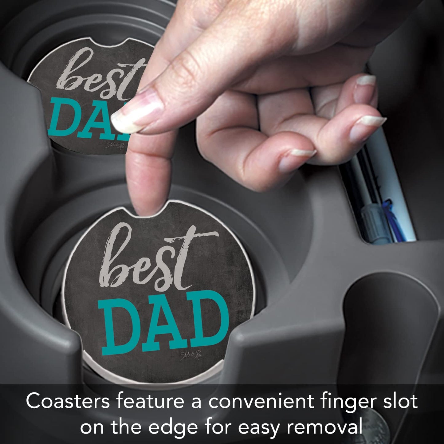 CounterArt "Best Dad" 1 Pack Absorbent Stone Coaster for Vehicle Cup Holder 2.6” Diameter