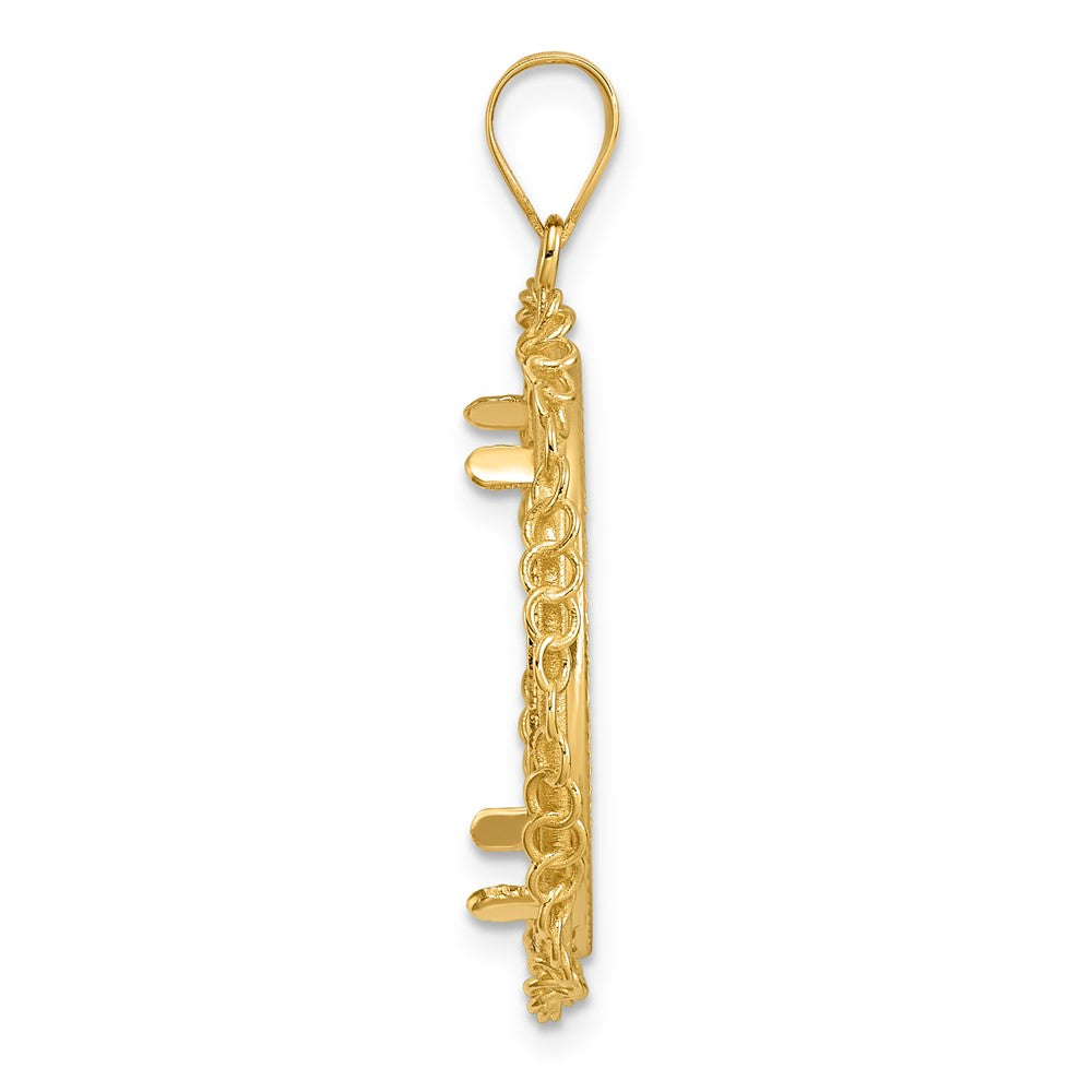 14k Diamond Cut Twisted Ring with 22.0mm Prong Coin Bezel Pendant