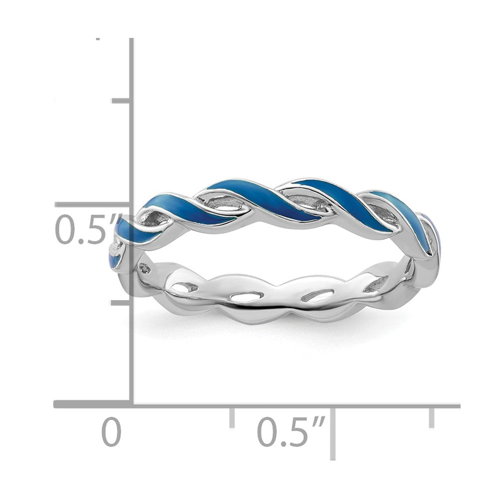 Sterling Silver Stackable Expressions Blue Enamel Ring Size -7