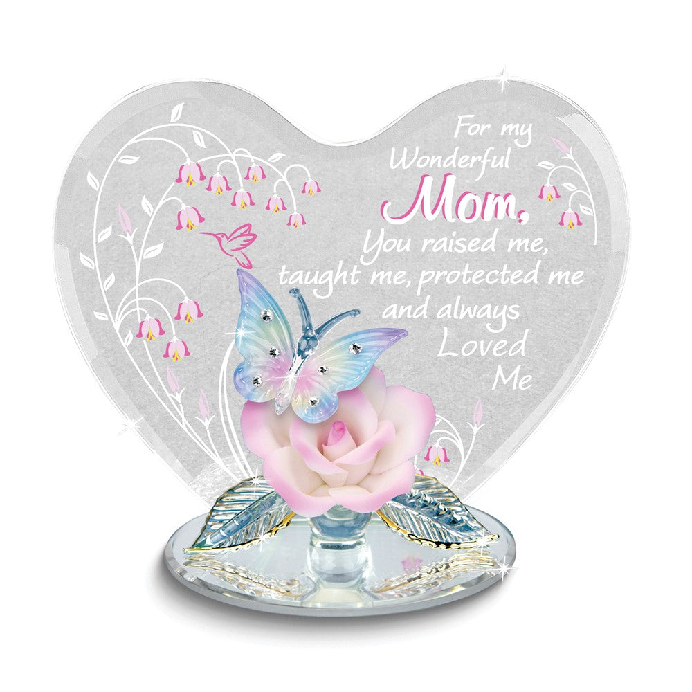 Glass Baron FOR MY WONDERFUL MOM. with Butterfly and Pink Rose Figurine