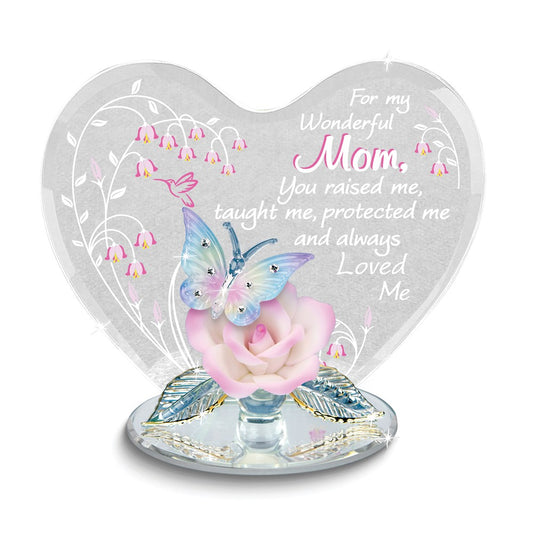 Glass Baron FOR MY WONDERFUL MOM. with Butterfly and Pink Rose Figurine