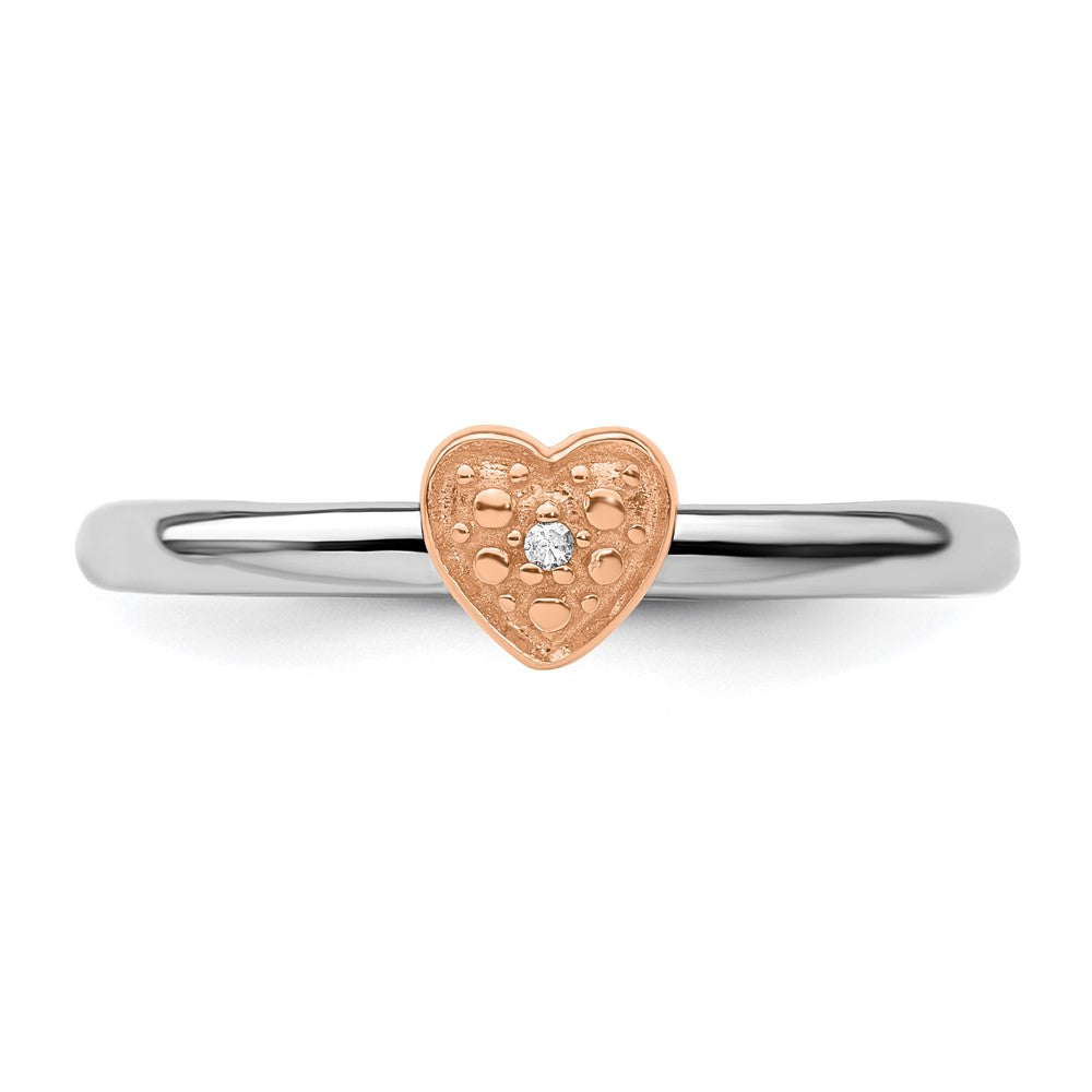 Sterling Silver/Rose Gold-plated Stackable Expressions Diamond Heart Ring Size -5