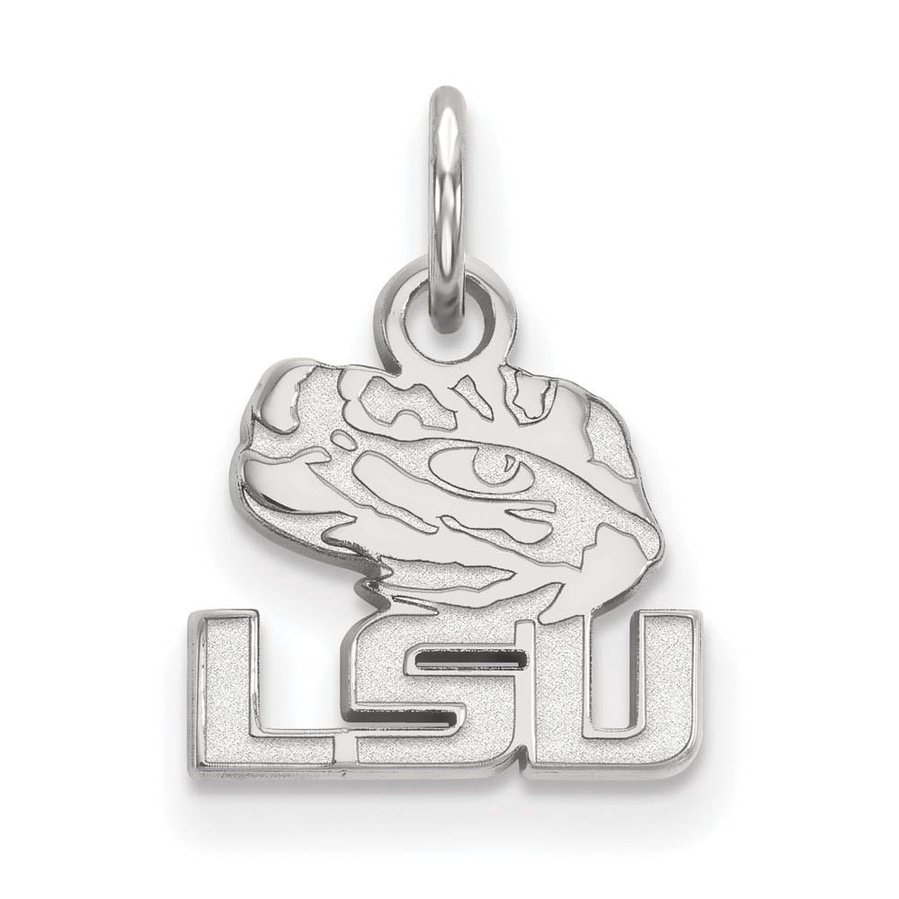 Sterling Silver Rhodium-plated LogoArt Louisiana State University L-S-U Tiger Eye Extra Small Pendant Q-SS073LSU