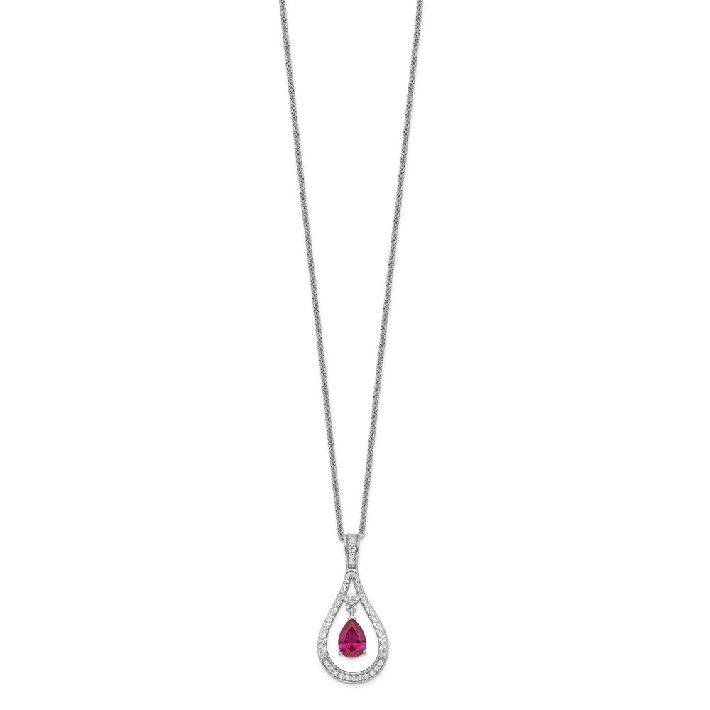 Sentimental Expressions Sterling Silver Rhodium-plated July CZ Stone Never Forget Tear 18in Birthstone Necklace 18 Inches