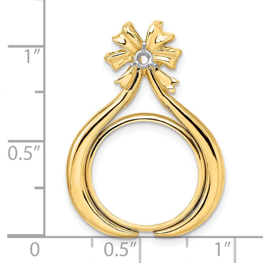 Wideband Distinguished Coin Jewelry 14k Two-tone Polished Diamond Teardrop Bow 16.5mm Prong Coin Bezel Pendant Mounting