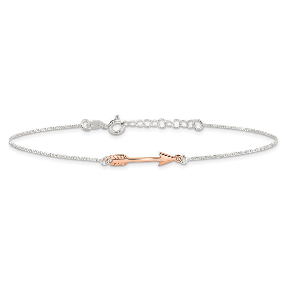 Sterling Silver Rose-tone Polished Arrow 9in Plus 1in Ext Anklet 9 inches