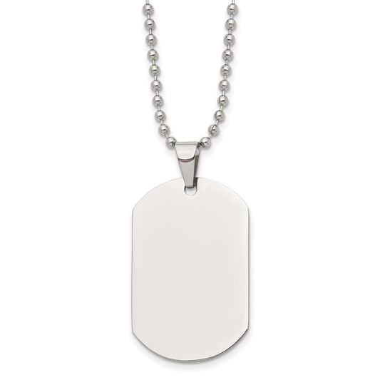 Stainless Steel Polished Dog Tag 24in Necklace