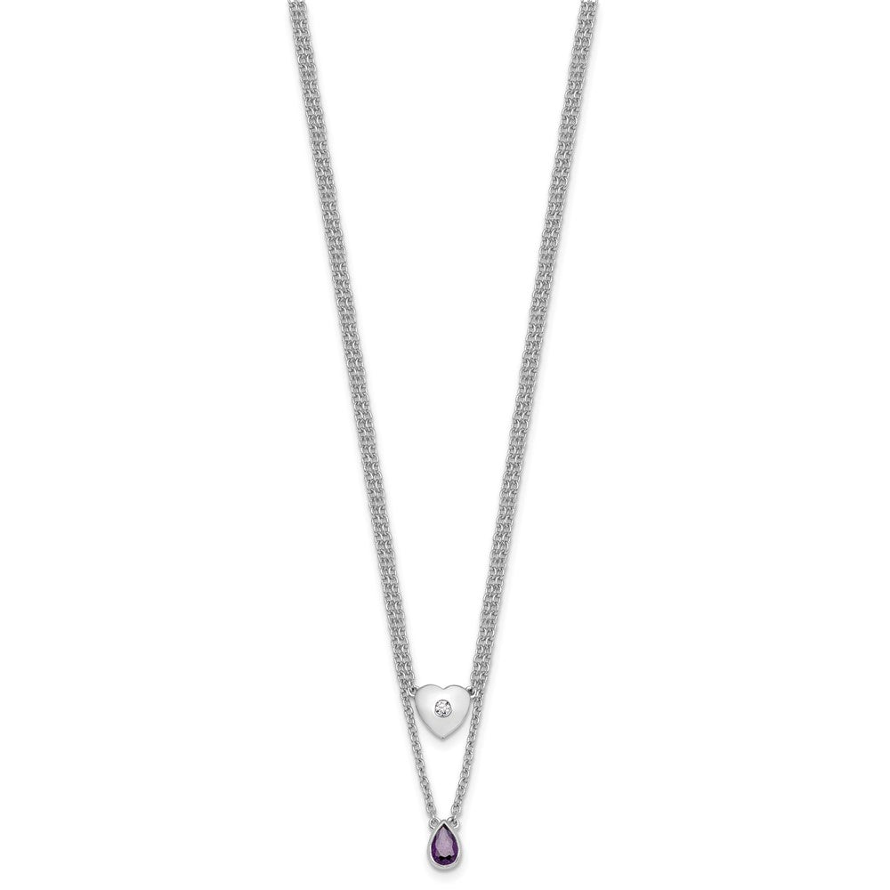 White Ice Sterling Silver Rhodium-plated 18 inch Diamond Heart and Amethyst Teardrop Necklace plus 2 inch Extender