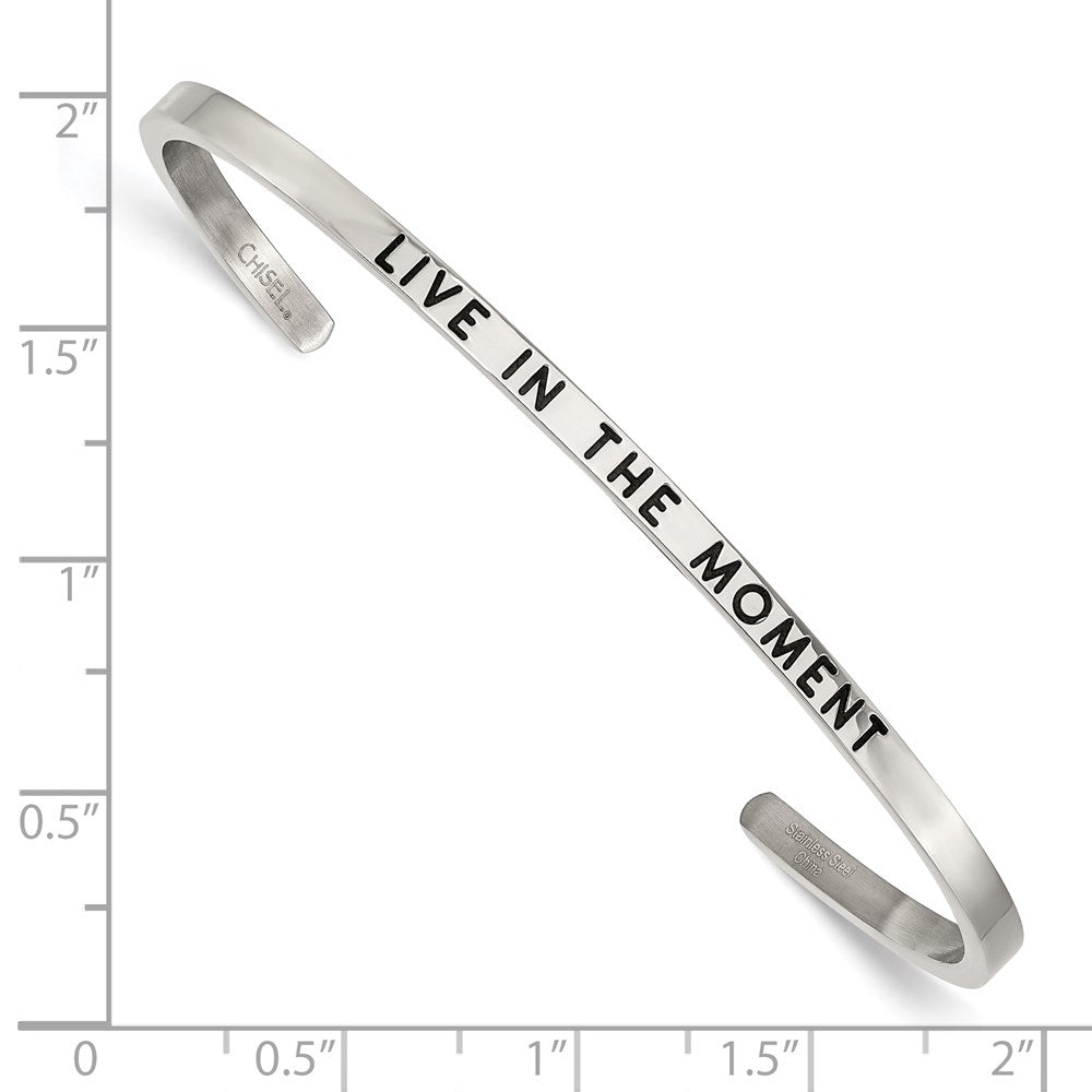 Stainless Steel Polished Enamel/Crystal IN THE MOMENT 3mm Cuff Bangle 7 inches