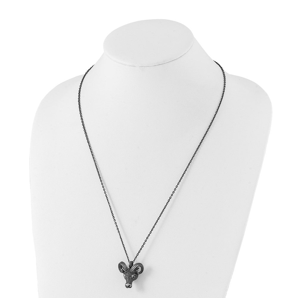 Stainless Steel Antiqued White Bronze-plated Rams Head Necklace