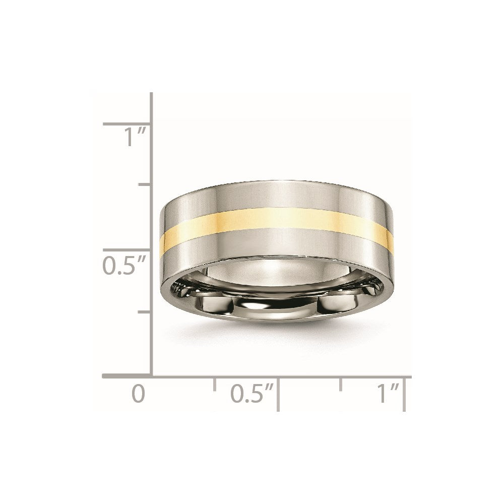 Titanium Polished w/14k Yellow Inlay 8mm Flat Band Size - 11