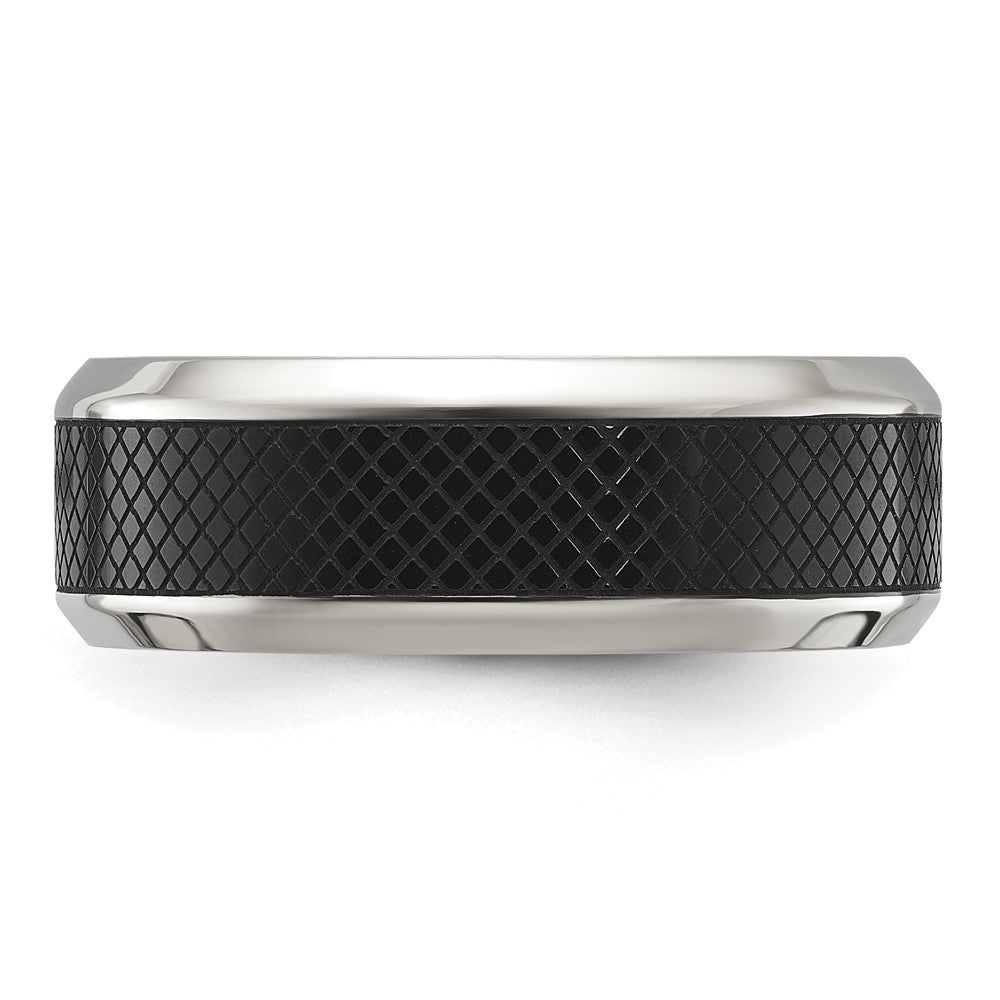 Chisel Stainless Steel Polished with Textured Black IP-plated Center 8mm Band Size - 8