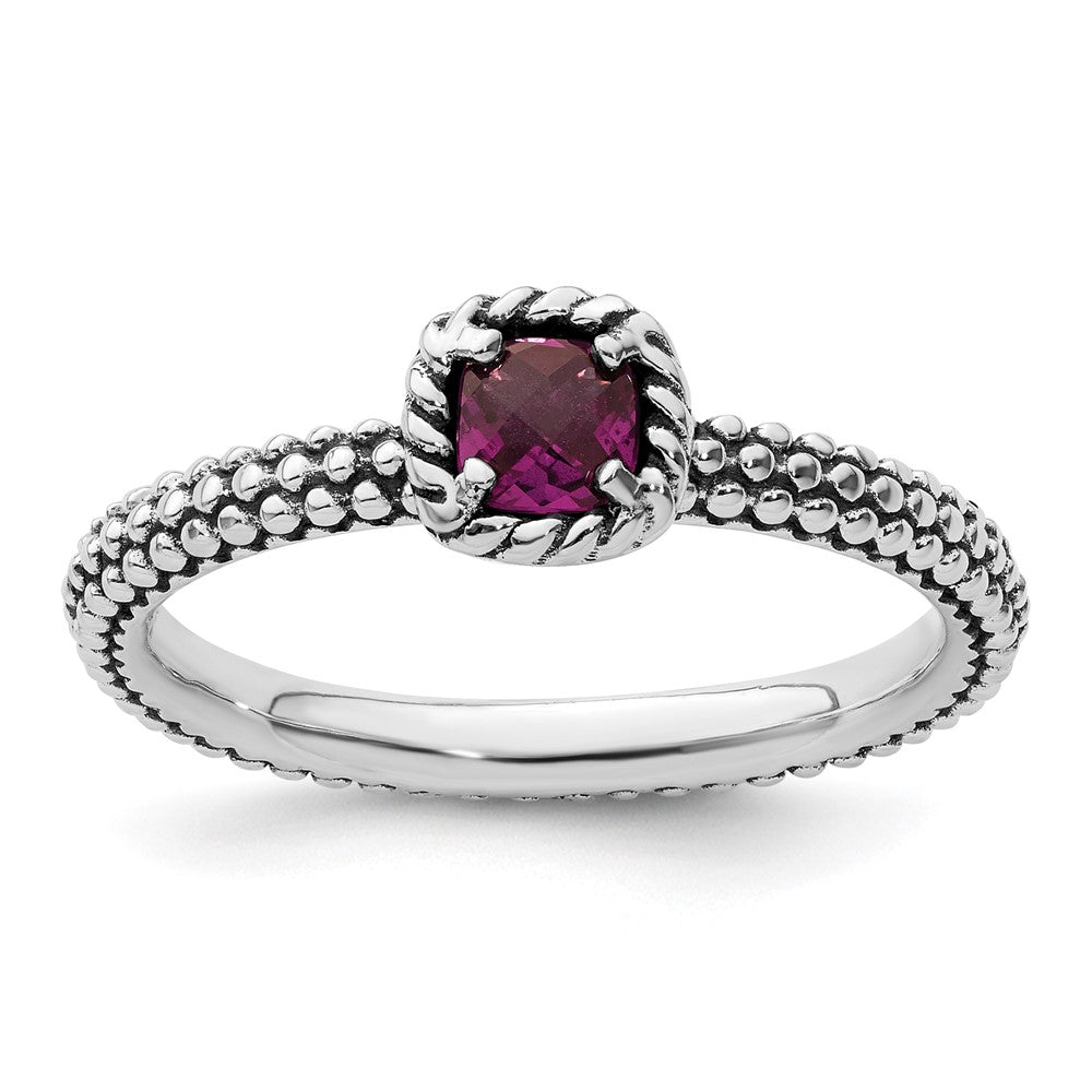Sterling Silver Stackable Expressions Checker-cut Rhodolite Garnet Ring Size -9