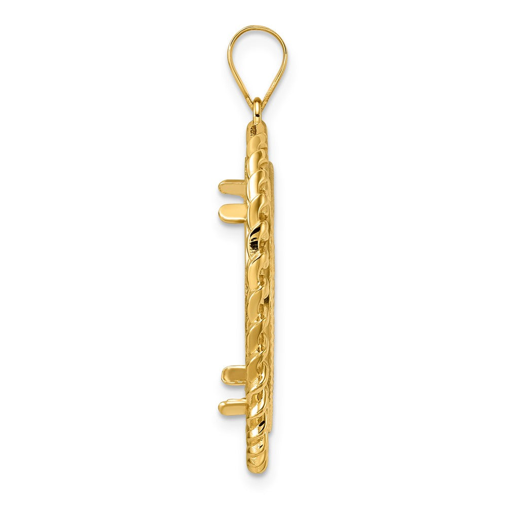 14k Diamond Cut Curb with 22.0mm Prong Coin Bezel Pendant
