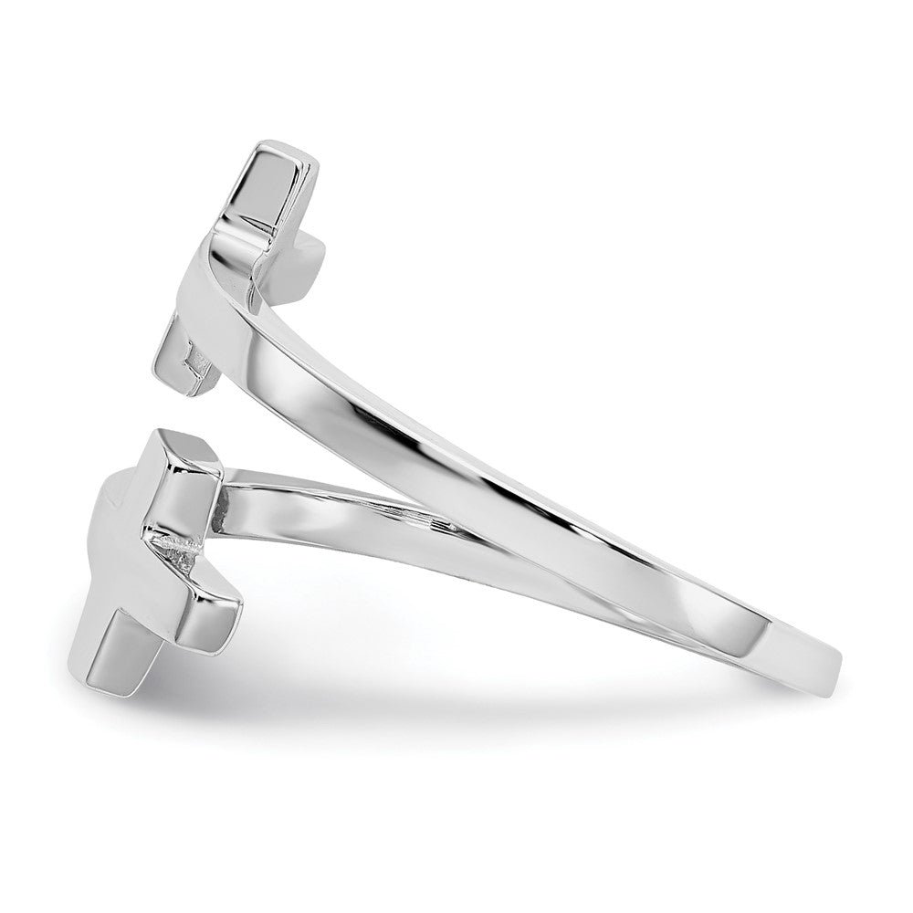 14k White Gold Polished Double Cross Ring Size 7