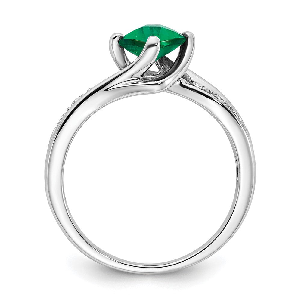 10K White Gold May Birthstone and Diamond Ring