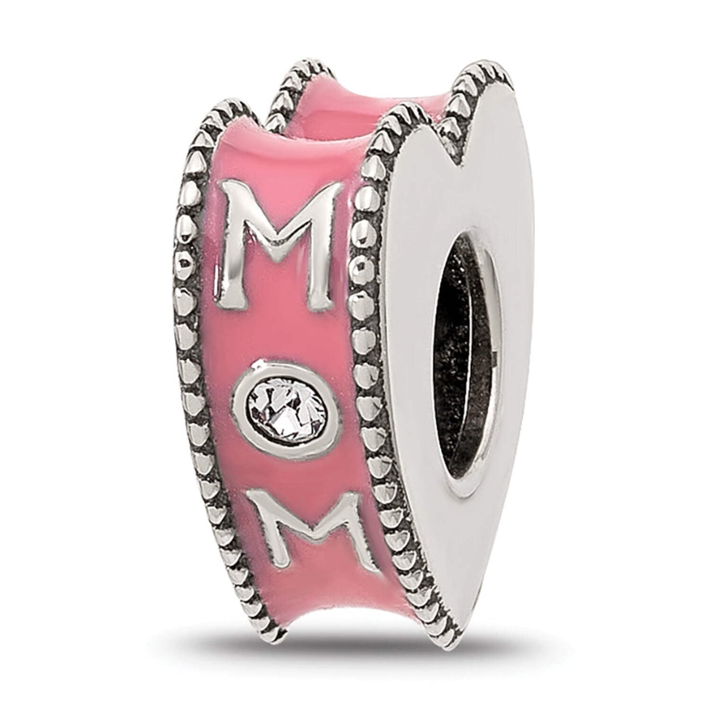Sterling Silver Reflections Crystal and Enamel Pink Heart MOM Bead