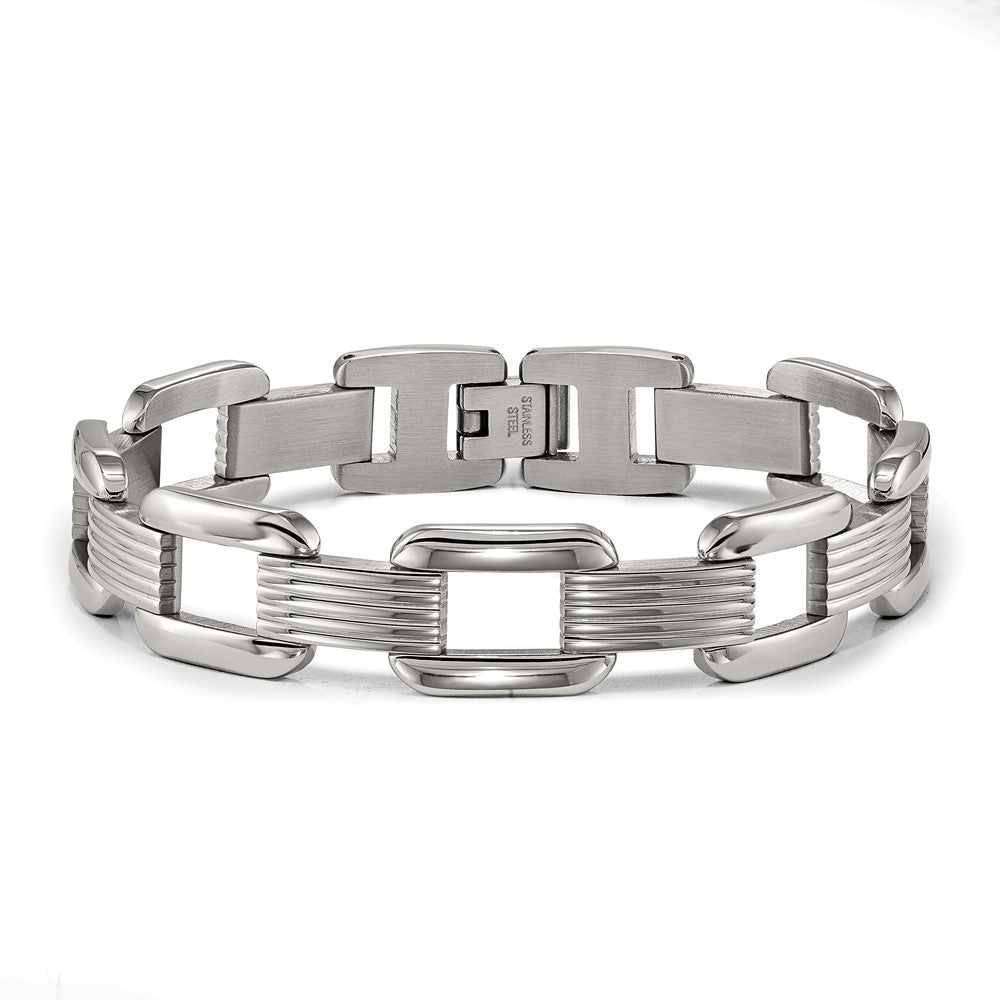 Stainless Steel Polished Square Open Link 8.5in Bracelet 8.5 inches