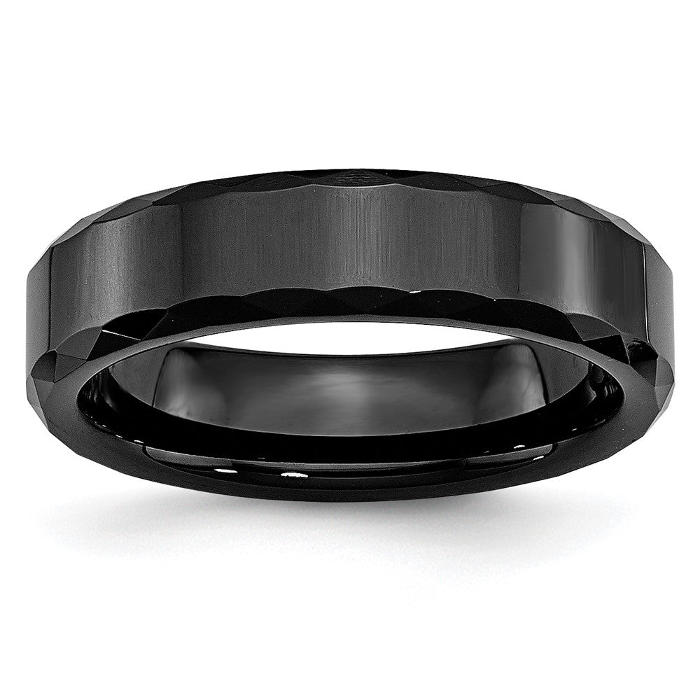 Ceramic Black Faceted and Beveled Edge 6mm Polished Band Size - 12